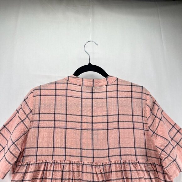 Gloria Vanderbilt Blouse Size M Seersucker Plaid Popover Short Sleeve Pink - Picture 5 of 11